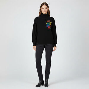 Vintage Emilia Saachi black turtleneck embroidered floral design size 44 large